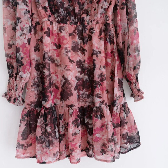 Rachel Parcell Floral Print Ruffle Chiffon  Blouson Maroon Midi Dress 4 - Picture 12 of 14